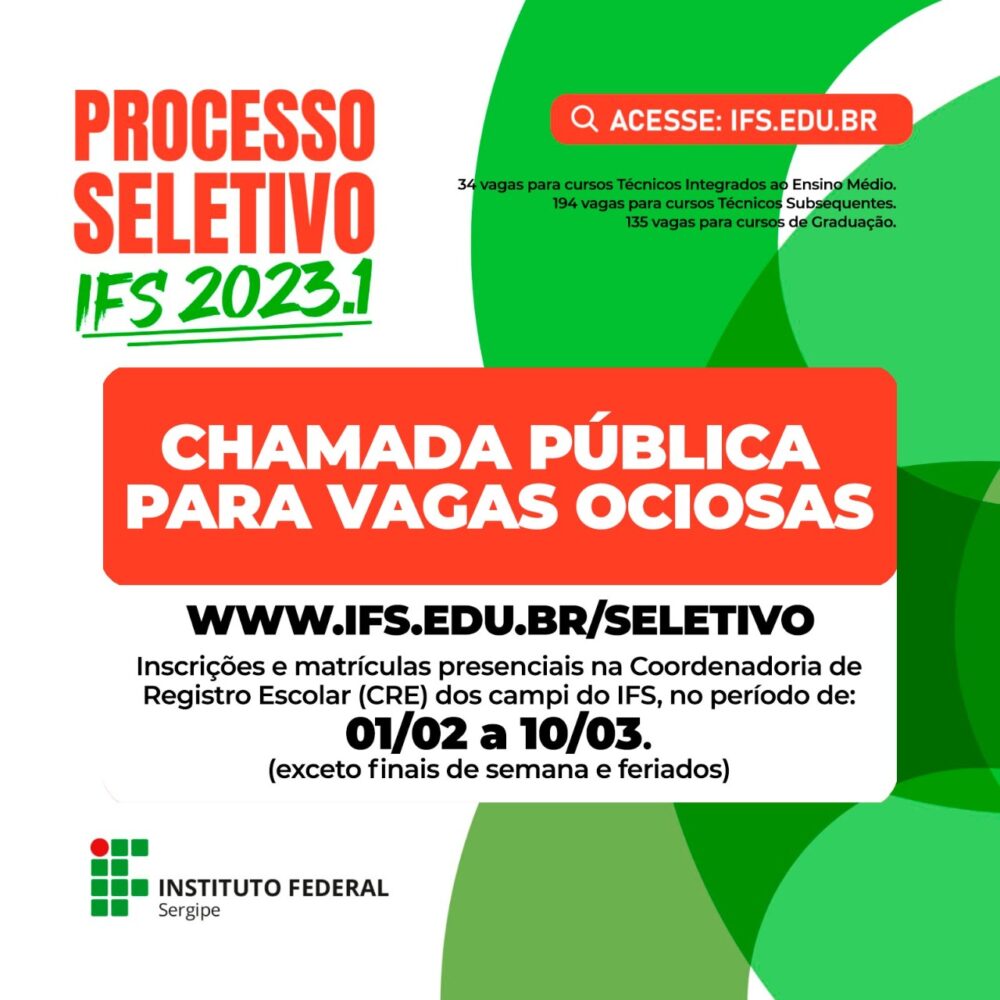 IFS abre chamada pública para cursos técnicos (subsequente e integrado) e graduação – IFS