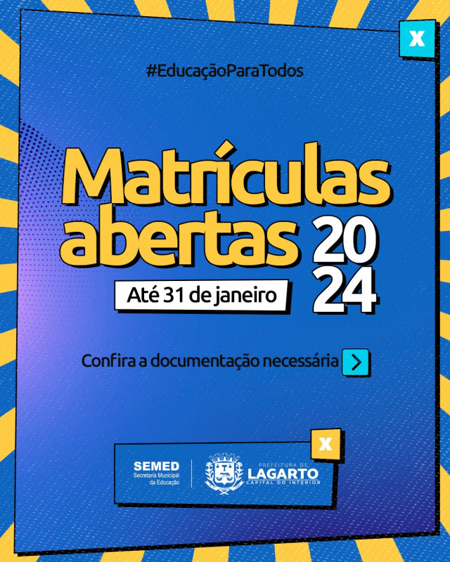 Matrículas abertas na Rede Pública de Ensino de Lagarto: garanta a vaga até 31 de Janeiro