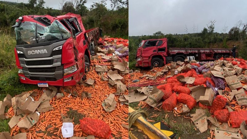 Caminhão de Itabaiana carregado de cenouras tomba em Mundo Novo (BA)