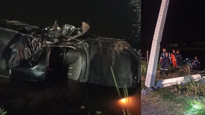 Veículo sai da pista, atinge poste e cai em lago no Mosqueiro; um morre e quatro ficam feridos