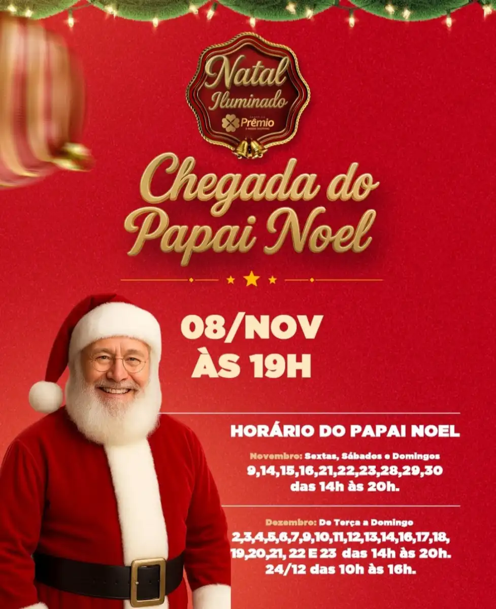 Chegada do Papai Noel abre programação do Natal Iluminado no Shopping Prêmio