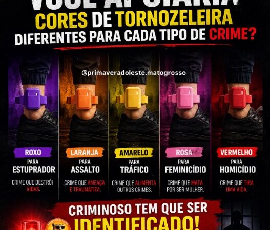 Proposta de tornozeleiras coloridas por tipo de crime viraliza e divide opiniões na web