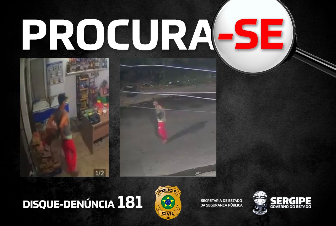 Polícia Civil divulga imagens de investigado por tentativa de roubo em Aracaju e pede auxílio da população para localizá-lo
