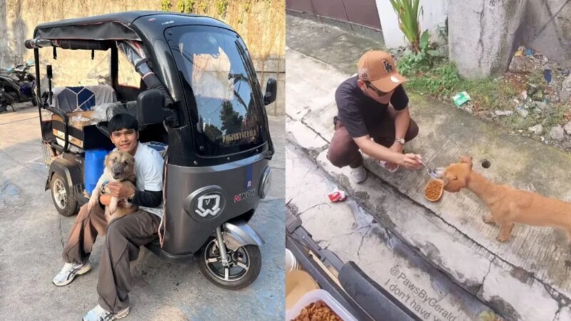 Restaurante sobre rodas: jovem adapta triciclo para levar refeições a cães e gatos que vivem nas ruas